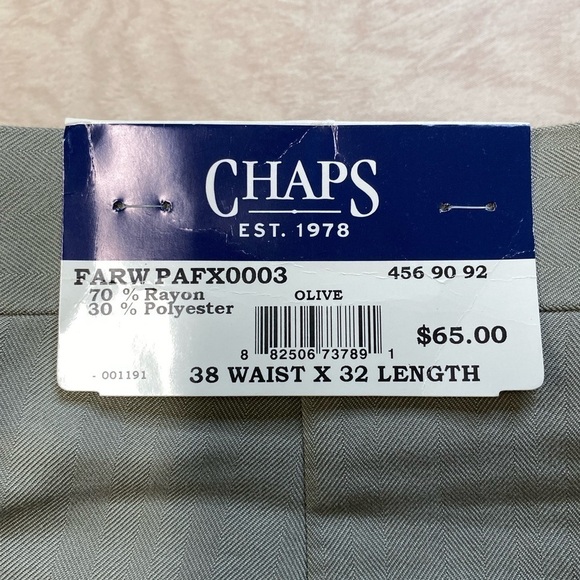 Chaps Olive Khaki Mens Dress Pants Size 38x32 NWT - Picture 3 of 3